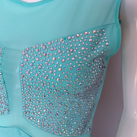 NWOT MISS MOI Sexy Evening Prom Wedding Party Gown Mint Dress Crystals Mesh S - Picture 11 of 15